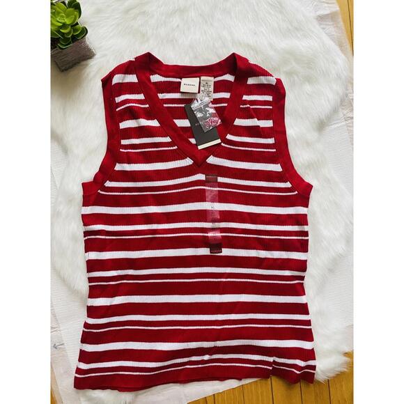 Merona Women's Red and White Striped Sleeveless Sweater Vest XL - Picture 1 of 2